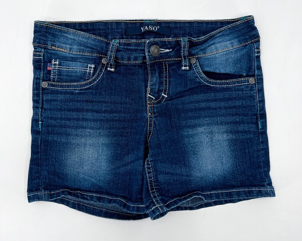 Yaso shorts Girls 12 Blue Denim Embroidered Stretch